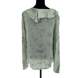 Free People Womens‎ Sascha Ruffled Frill Long Sleeve Blouse Muted Green Medium thumbnail 6