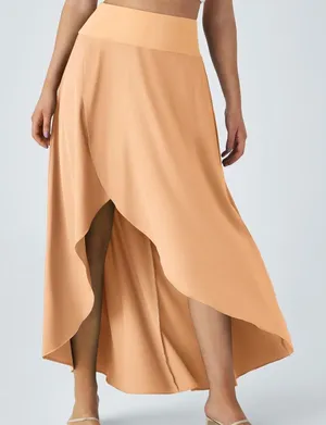 Halara Breezeful High Low Ruffle Maxi Skirt Size Medium Peach Orange Asymmetric thumbnail 1