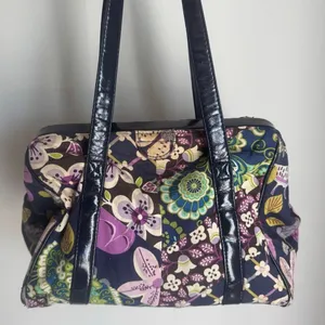 Vera Bradley Bird Floral Print Satchel Purse Blue thumbnail 1