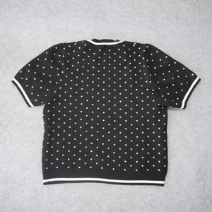 Adrianna Papell Womens XL Black White Polka Dot Short Sleeve Knit Sweater Top thumbnail 6
