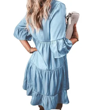 Buttoned front tiered mini dress thumbnail 4