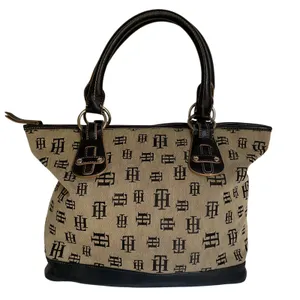 Vintage Tommy Hilfiger Y2K Monogram Tote Bag Black Beige Canvas thumbnail 1