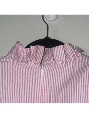 Lilly Pulitzer Pink and White Seersucker Striped Ruffle Collar Dress thumbnail 9