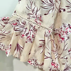 Ann Taylor Ruffle Sleeve Floral Blouse Women's‎ Medium Cream Pink Ladder Lace thumbnail 2