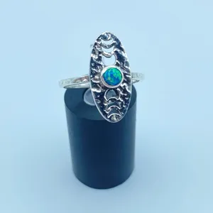 Hammered Sterling Silver Moon Phase Fire Opal Ring Size 8 thumbnail 3