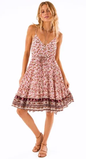 JAASE Womens Floral Babydoll Mini Dress Medium Pink Ruffle Boho Cottagecore New thumbnail 1