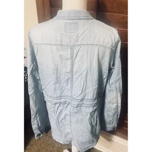 St Johns Bay Women M Chambray Blue Utility Jacket Lightweight Drawstring Waist thumbnail 5