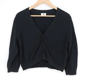 Old Navy Womens Black V-Neck Cropped Cardigan Sweater Size L 3/4 Sleeve thumbnail 1