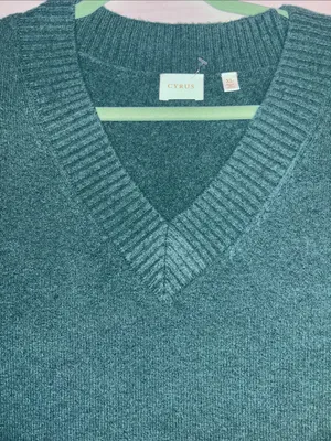 Cyrus Green Sweater V Neck Soft And Oversized Xl Warm And Fuzzy Slits On Cuffs thumbnail 5