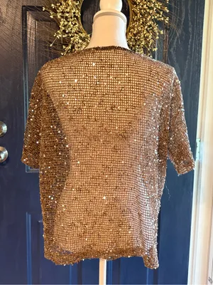 Sequin Tunic Top in Bronze size Small Brown thumbnail 5