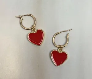 18K Gold Plated Red Heart Dangle Drop Earrings for Women thumbnail 2