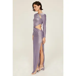 Bronx & Banco Sz M Purple Amara Lilac Cut Out Metallic Long Sleeve Maxi Dress thumbnail 2