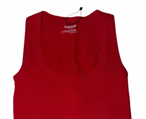 Garage red cropped ribbed tank top thumbnail 1