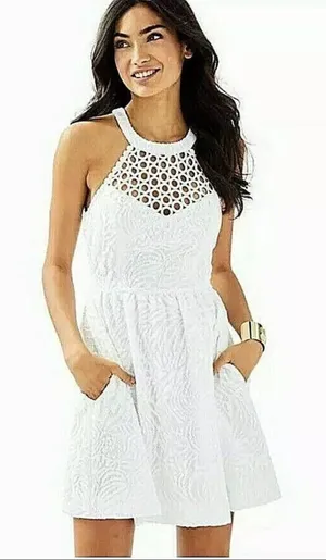 White Eyelet Lily Pulitzer Dress with pockets thumbnail 1