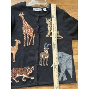 Marisa Cristina 90s Vintage Black Embroidered Safari Animal Cardigan Size Large thumbnail 8