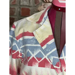 Jean Jacket Aztec print cropped Vintage 1980s red blue cream thumbnail 5
