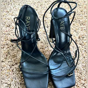 RAYE Black Strappy Lace-Up Platform Heels thumbnail 2