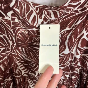 NWT Abercrombie Trapeze Tropical Print Tiered Midi Dress Brown White Small thumbnail 8