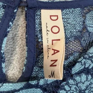 Dolan Women's Medium Blue Floral Lace Peplum Puff Sleeve Top Blouse Sheer thumbnail 5