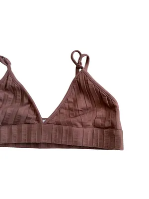 JONATHAN SIMKHAI Standard Brown Ribbed Bralette Bra Size Medium thumbnail 4