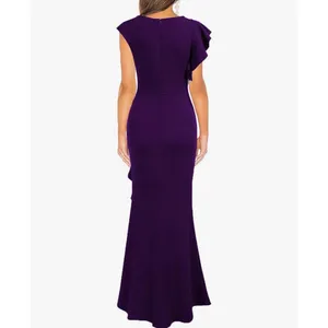 WOOSEA Purple Mermaid Ruffle Bodycon Evening Gown Split Maxi Dress Medium thumbnail 2
