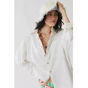 Free People Bohemian Preppy Oversized Happy Hour Solid Poplin Top White Medium thumbnail 8