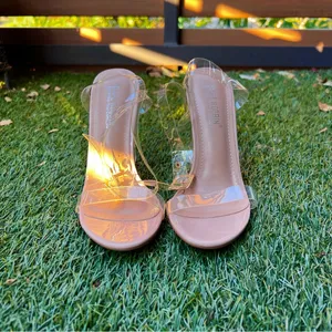 NWOT Cape Robbin Maria-2 Clear Nude Chunky Block High Heels Open Toes, Size 6 thumbnail 3