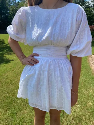 Olivaceous White Eyelet Puff Sleeve Mini Dress thumbnail 1