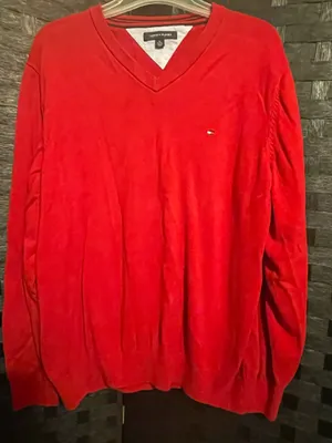 Vtg TOMMY HILFIGER LONG SLEEVE RED SWEATER SHIRT XL Vneck thumbnail 1
