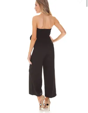 Astr The Label | Nwt Zion Strapless Tie Waist Wide Leg Jumpsuit In Black Large thumbnail 4