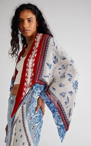 Free People Kiss The Sky Butterfly Kimono M/L Gauzy Bohemian Asymmetrical Hem thumbnail 1