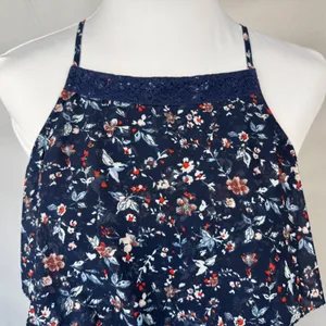 Abercrombie & Fitch Tank Sz S Navy Sheer Floral Ruffled Lace Trim Racerback thumbnail 2