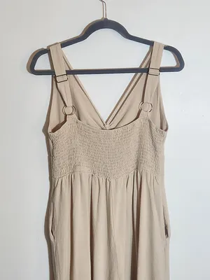 Anrabess Beige V-neck Wide Leg Jumpsuit Size Large thumbnail 5