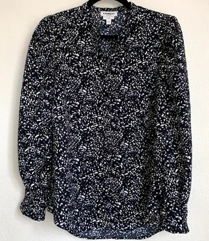 Express Portofino Slim Fit Puff Sleeve Shirt in Black/Blue‎ thumbnail 1