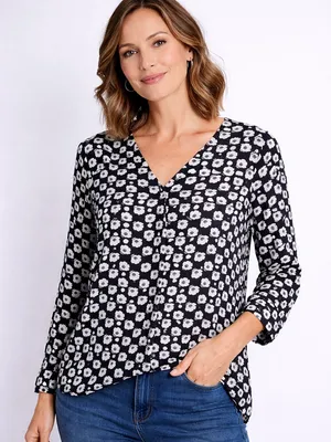 Ann Taylor Black White Floral Blouse V Neck‎ Long Sleeve Classic Workwear Medium thumbnail 1