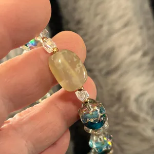 Handmade Handcrafted blue tone art glass bead faceted crystal agate necklace thumbnail 7