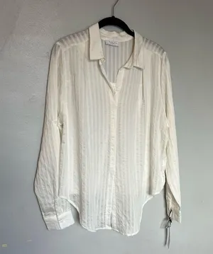 NEW Sage Linen V Neck Shirts Shirt Spring Autumn Casual Long Sleeve White Medium thumbnail 6
