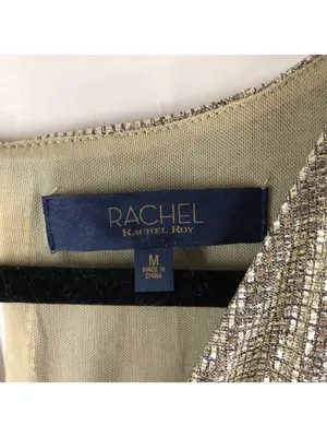 Rachel Rachel Roy Metallic Gold Sleeveless Faux Wrap Surplice Neckline Dress M thumbnail 3
