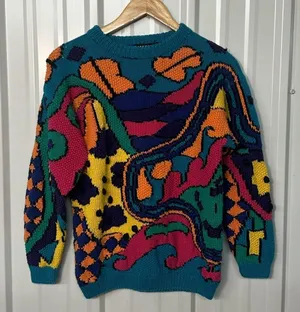 Vintage 80s IB Diffusion Abstract Crew Neck Long Sleeve Sweater Women Small thumbnail 1