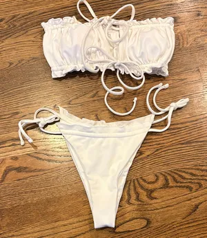Zaful NWOT White Bikini Set with Tie Details, size 6 thumbnail 1