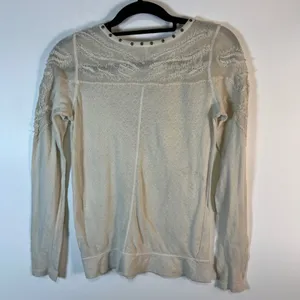 Free People Ivory Embroidered Mesh Studded Long Sleeve‎ Thermal Top Size M boho thumbnail 7