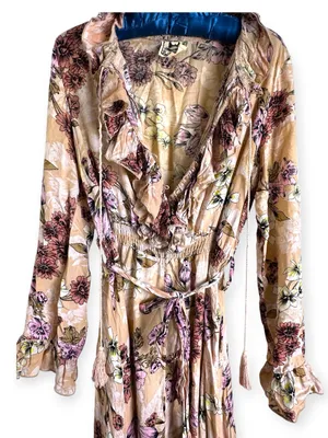 Revolve Jaase Chantal Boho Floral Ruffle Romantic Maxi Dress Peach Pink Handcrafted M thumbnail 7