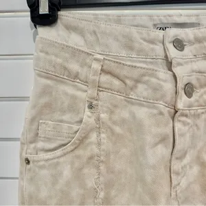 Zara High Rise Double Waist Beige Jeans Sz 0 Straight Leg Animal Print Splotchy thumbnail 3