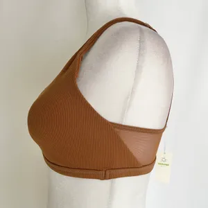 New Aerie Offline Ribbed Plunge Double Strap Mesh Back Sports Bra Brown Size Small thumbnail 5
