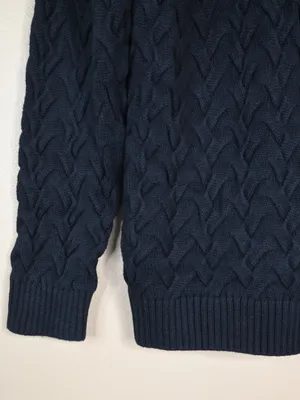 Lands' End Women's L Navy Blue Cable Knit Full-Zip Stand Collar Cardigan thumbnail 6