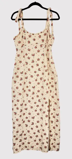 ZARA Womens Dress Beige Maxi Floral Ditsy Tank Smocked Linen Slit A Line Large thumbnail 1