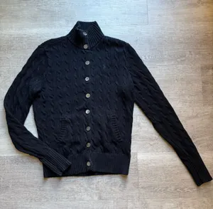 Ralph Lauren Golf Cable Knit Smock Neck 100% Cotton Black Cardigan Size M thumbnail 1