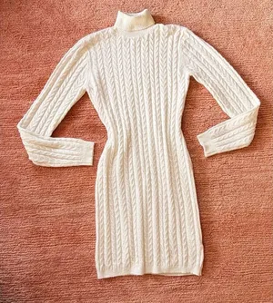 Tic Toc White Cable Knit Sweater Dress Size S Soft Minimalist Cozy thumbnail 1