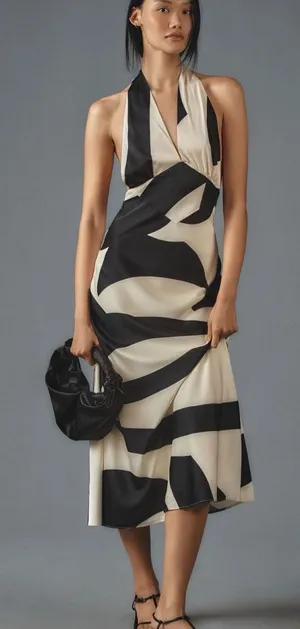 Anthropologie Bardot Citron Halter Dress in Black & Ivory Size 6 NWT thumbnail 1