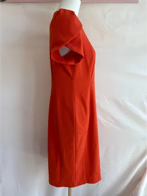Calvin Klein Women's Orange Dress with Puff Sleeves and Back Zipper thumbnail 3